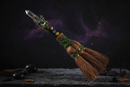 Crystal Besom - Sorceress Sanctuary White Crystal-Labradorite-Green Fluorite-Citrine