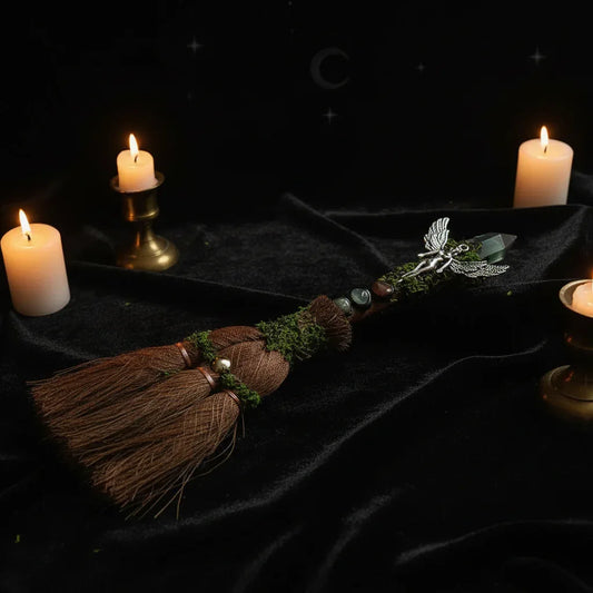 Crystal Besom - Sorceress Sanctuary White Crystal-Labradorite-Green Fluorite-Citrine