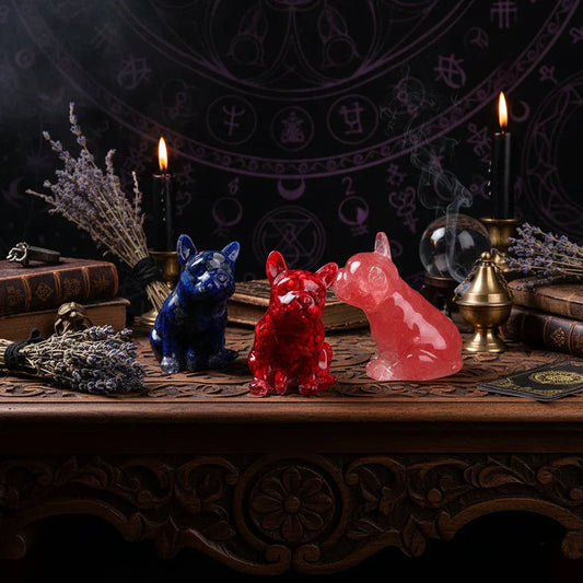 Crystal Bulldog - Sorceress Sanctuary White Crystal-Watermelon Crystal-Tiger's Eye-Aquamarine treasure-Deep Sea Caterpillar