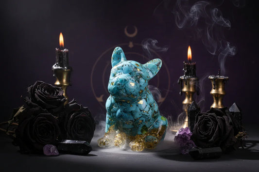 Crystal Bulldog - Sorceress Sanctuary White Crystal-Watermelon Crystal-Tiger's Eye-Aquamarine treasure-Deep Sea Caterpillar