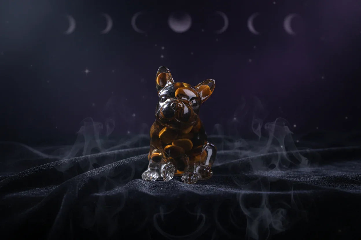 Crystal Bulldog - Sorceress Sanctuary White Crystal-Watermelon Crystal-Tiger's Eye-Aquamarine treasure-Deep Sea Caterpillar