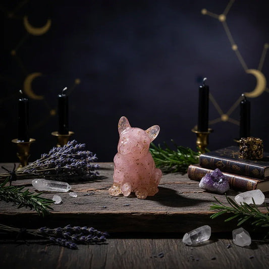 Crystal Bulldog - Sorceress Sanctuary White Crystal-Watermelon Crystal-Tiger's Eye-Aquamarine treasure-Deep Sea Caterpillar