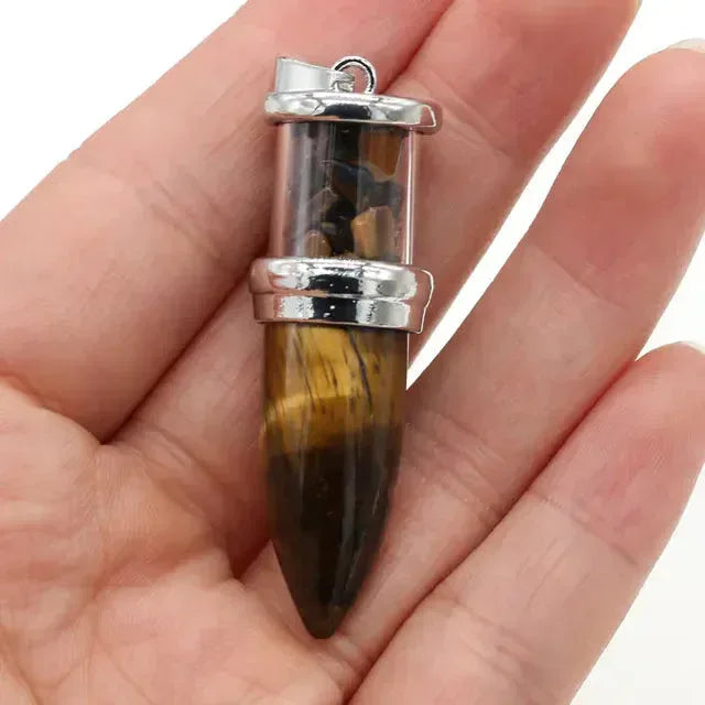 Crystal Bullet Pendant - Sorceress Sanctuary Tiger Eye Stone-Amethyst-Green Aventurine-Opal-Rose Quartz