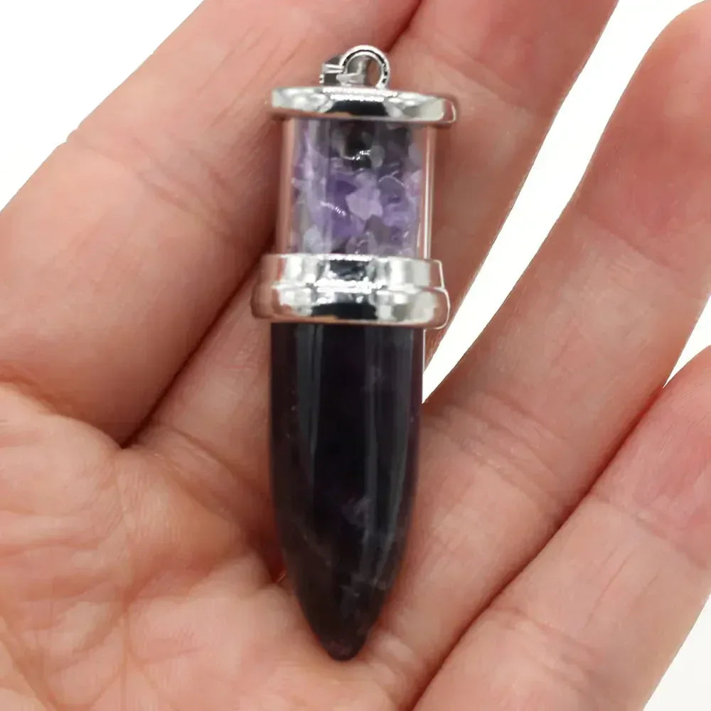 Crystal Bullet Pendant - Sorceress Sanctuary Tiger Eye Stone-Amethyst-Green Aventurine-Opal-Rose Quartz