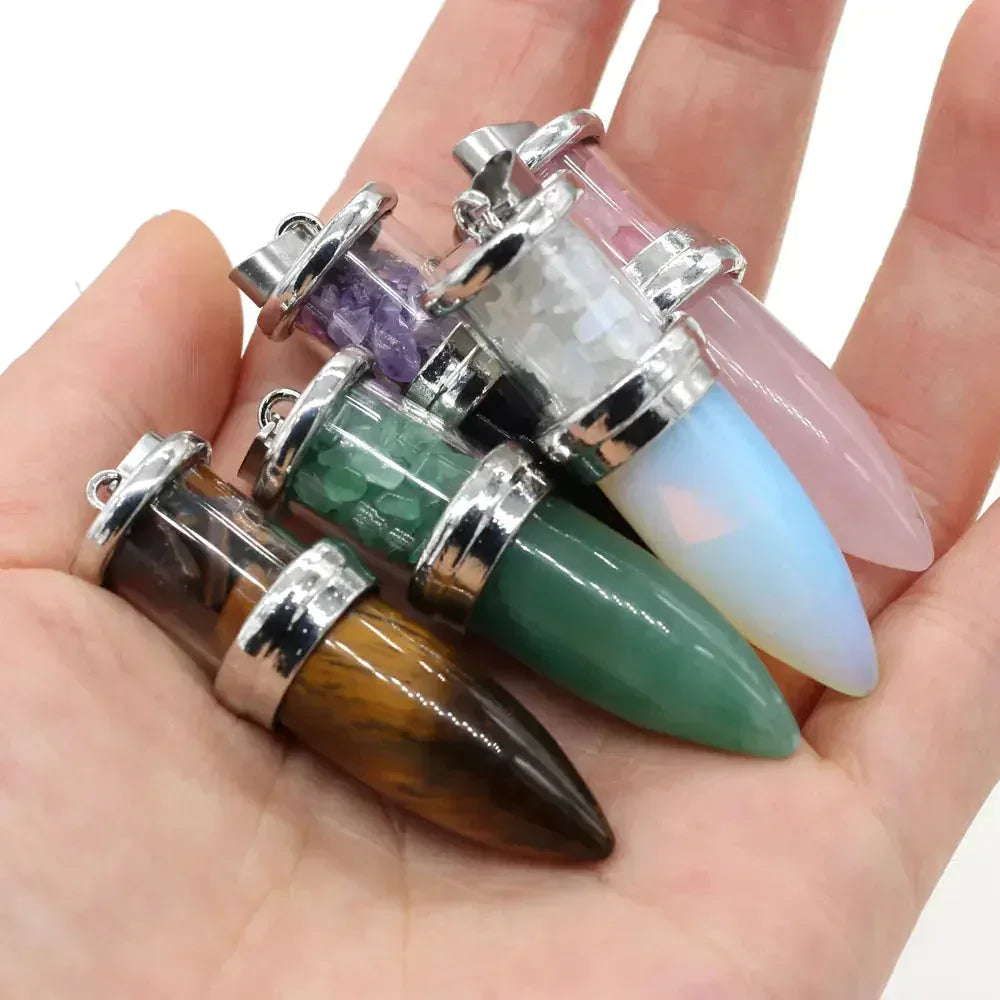 Crystal Bullet Pendant - Sorceress Sanctuary Tiger Eye Stone-Amethyst-Green Aventurine-Opal-Rose Quartz