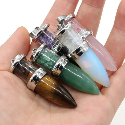 Crystal Bullet Pendant - Sorceress Sanctuary Tiger Eye Stone-Amethyst-Green Aventurine-Opal-Rose Quartz