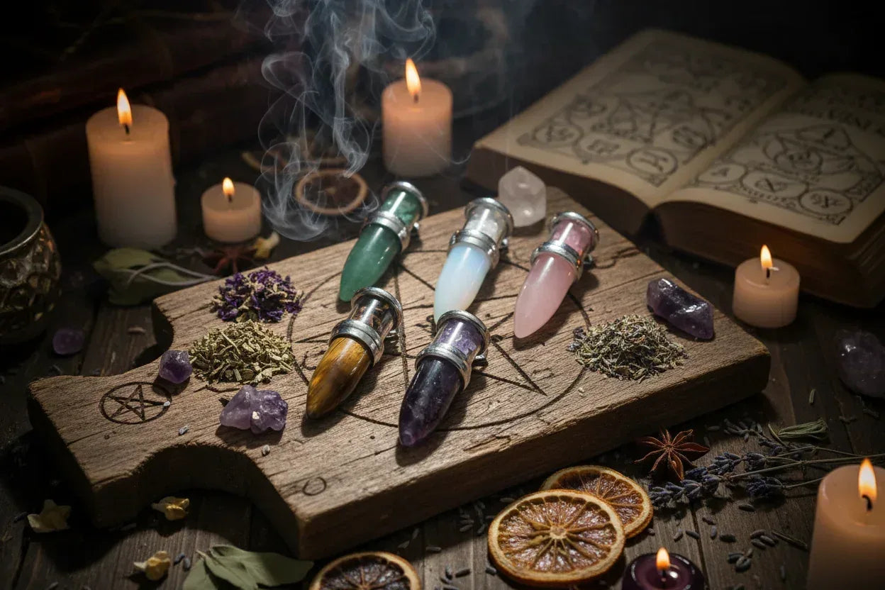 Crystal Bullet Pendant - Sorceress Sanctuary Tiger Eye Stone-Amethyst-Green Aventurine-Opal-Rose Quartz