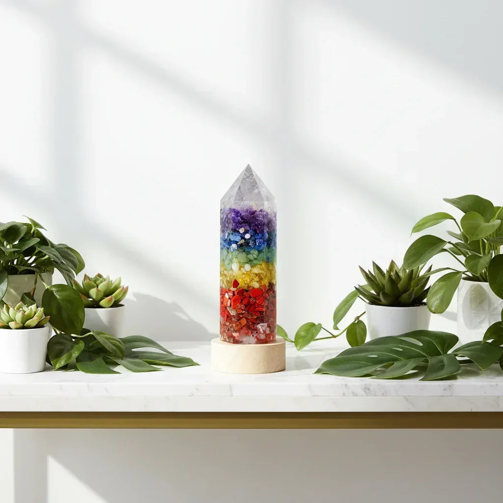 Enchanted Crystal Column Night Light - Sorceress Sanctuary Seven-color gravel-Pink Crystal