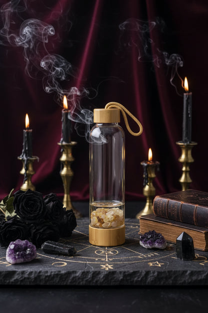 Crystal Energy Bottle - Sorceress Sanctuary Yellow-Purple-White crystal-Obsidian-Pink