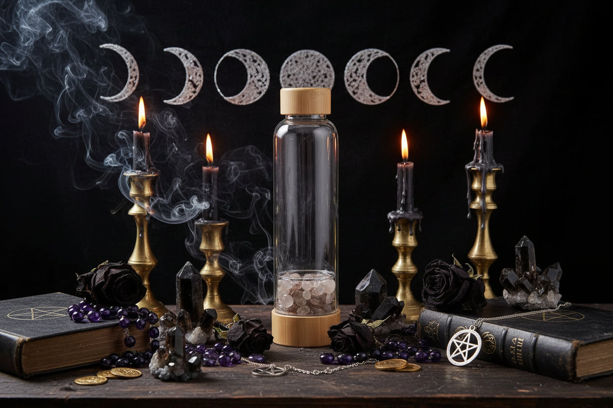Crystal Energy Bottle - Sorceress Sanctuary Yellow-Purple-White crystal-Obsidian-Pink