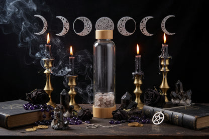 Crystal Energy Bottle - Sorceress Sanctuary Yellow-Purple-White crystal-Obsidian-Pink
