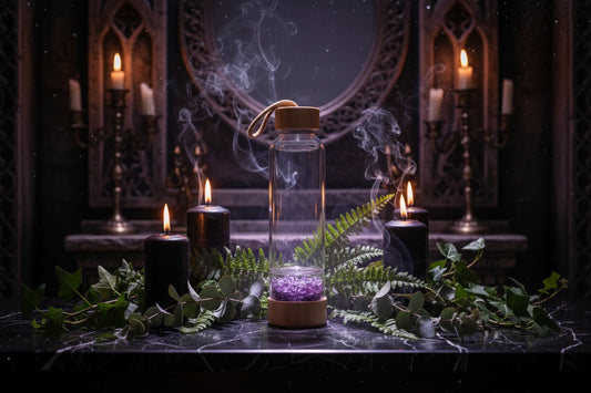 Crystal Energy Bottle - Sorceress Sanctuary Yellow-Purple-White crystal-Obsidian-Pink