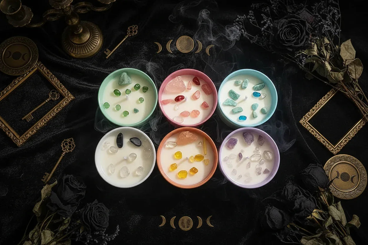 Crystal Flower Candle - Sorceress Sanctuary Colorful Cup Gift Box: 7 * 5cm = diameter * height / Soy wax: fruit blood orange-Colorful Cup Gift Box: 7 * 5cm = diameter * height / Handmade shape: Green Grape-Colorful Cup Gift Box: 7 * 5cm = diameter * height / Crystal Stone: British pear freesia-Colorful Cup Gift Box: 7 * 5cm = diameter * height / Handmade shape: Coffee Fragrance-Colorful Cup Gift Box: 7 * 5cm = diameter * height / Soy wax: Verbena