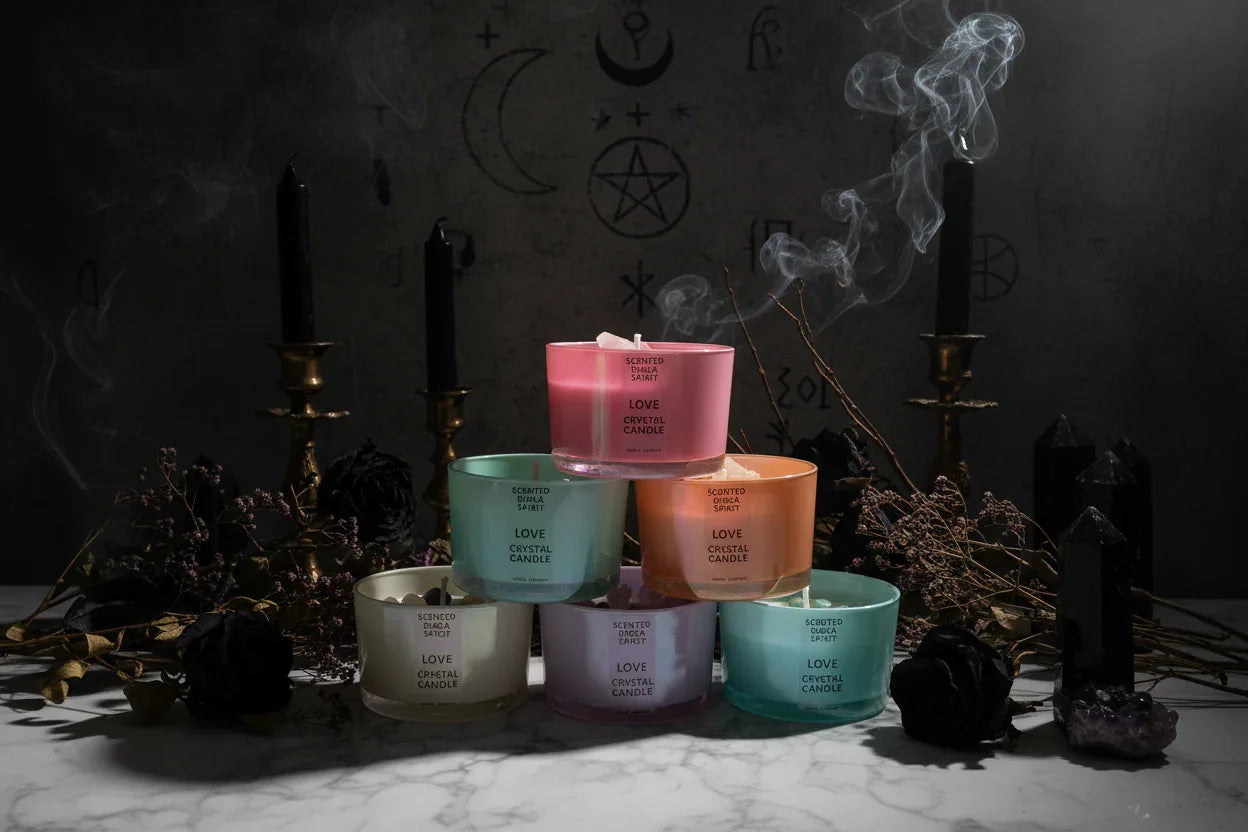 Crystal Flower Candle - Sorceress Sanctuary Colorful Cup Gift Box: 7 * 5cm = diameter * height / Soy wax: fruit blood orange-Colorful Cup Gift Box: 7 * 5cm = diameter * height / Handmade shape: Green Grape-Colorful Cup Gift Box: 7 * 5cm = diameter * height / Crystal Stone: British pear freesia-Colorful Cup Gift Box: 7 * 5cm = diameter * height / Handmade shape: Coffee Fragrance-Colorful Cup Gift Box: 7 * 5cm = diameter * height / Soy wax: Verbena