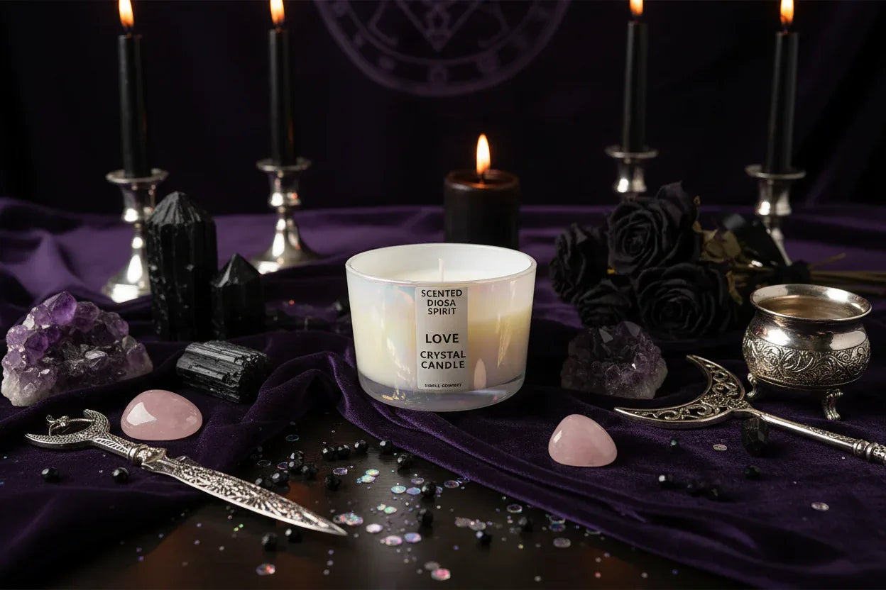 Crystal Flower Candle - Sorceress Sanctuary Colorful Cup Gift Box: 7 * 5cm = diameter * height / Soy wax: fruit blood orange-Colorful Cup Gift Box: 7 * 5cm = diameter * height / Handmade shape: Green Grape-Colorful Cup Gift Box: 7 * 5cm = diameter * height / Crystal Stone: British pear freesia-Colorful Cup Gift Box: 7 * 5cm = diameter * height / Handmade shape: Coffee Fragrance-Colorful Cup Gift Box: 7 * 5cm = diameter * height / Soy wax: Verbena