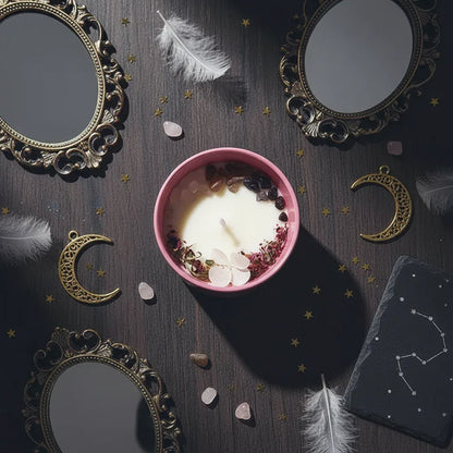 Crystal Flower Candle - Sorceress Sanctuary Colorful Cup Gift Box: 7 * 5cm = diameter * height / Soy wax: fruit blood orange-Colorful Cup Gift Box: 7 * 5cm = diameter * height / Handmade shape: Green Grape-Colorful Cup Gift Box: 7 * 5cm = diameter * height / Crystal Stone: British pear freesia-Colorful Cup Gift Box: 7 * 5cm = diameter * height / Handmade shape: Coffee Fragrance-Colorful Cup Gift Box: 7 * 5cm = diameter * height / Soy wax: Verbena