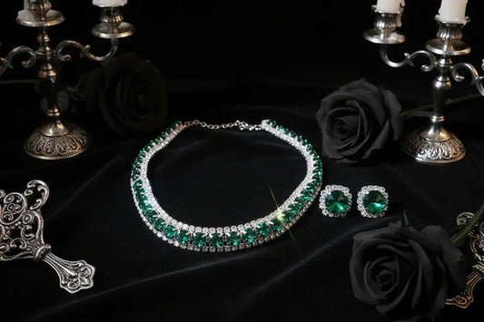 Crystal Jewellery Set - Sorceress Sanctuary Necklace-Gold-Necklace - Silver-Necklace - Green-Necklace-Champagne-Necklace - Blue