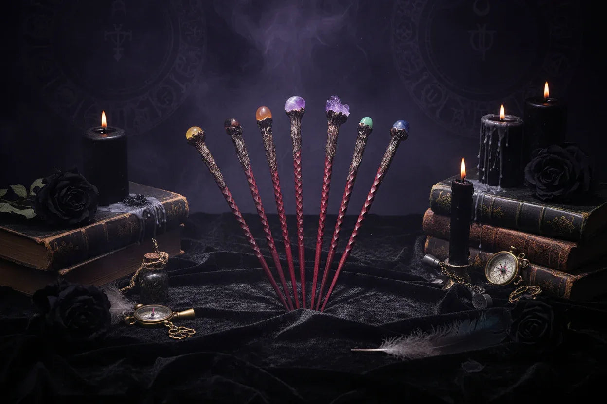 Crystal Magic Wand - Sorceress Sanctuary Topaz / Standard-Amethyst Flowers / Standard-Red Agate / Standard-Green Aventurine / Standard-Amethyst / Standard