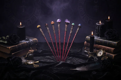 Crystal Magic Wand - Sorceress Sanctuary Topaz / Standard-Amethyst Flowers / Standard-Red Agate / Standard-Green Aventurine / Standard-Amethyst / Standard