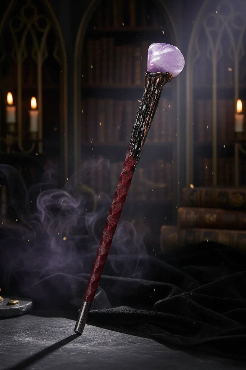 Crystal Magic Wand - Sorceress Sanctuary Topaz / Standard-Amethyst Flowers / Standard-Red Agate / Standard-Green Aventurine / Standard-Amethyst / Standard