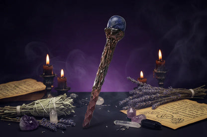 Crystal Magic Wand - Sorceress Sanctuary Topaz / Standard-Amethyst Flowers / Standard-Red Agate / Standard-Green Aventurine / Standard-Amethyst / Standard
