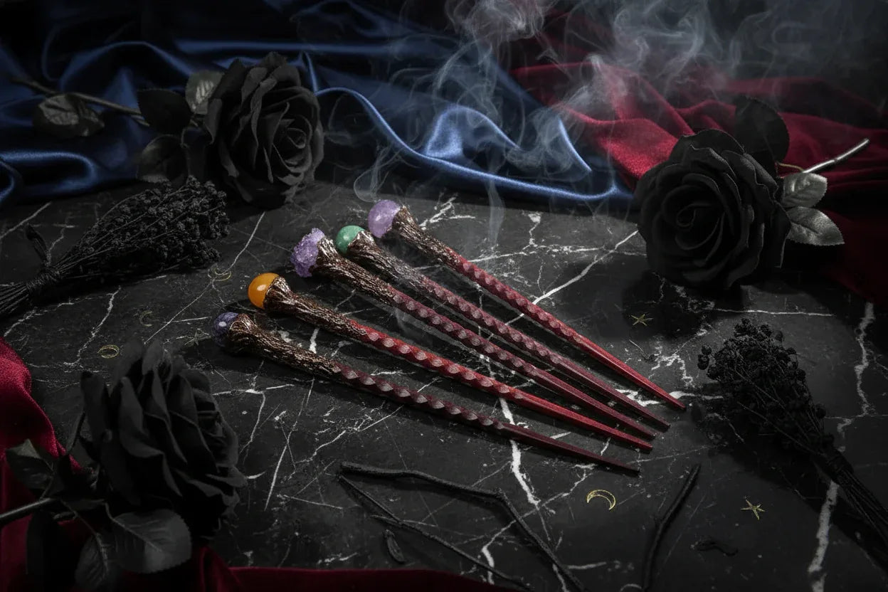 Crystal Magic Wand - Sorceress Sanctuary Topaz / Standard-Amethyst Flowers / Standard-Red Agate / Standard-Green Aventurine / Standard-Amethyst / Standard
