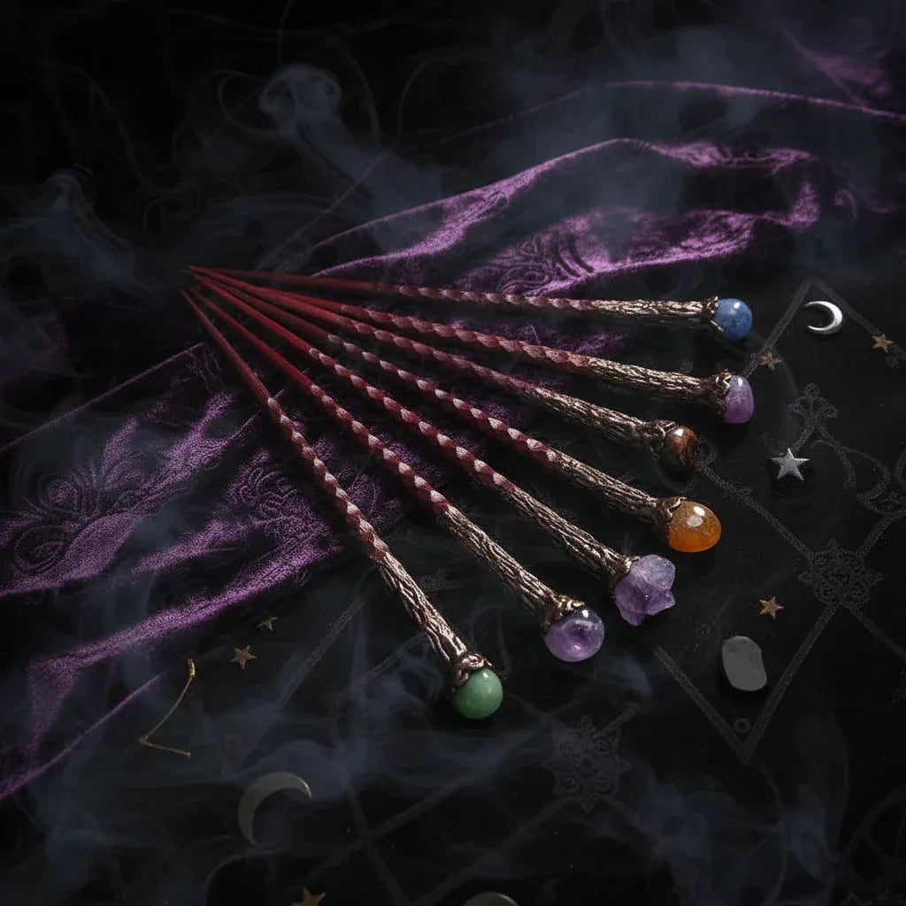 Crystal Magic Wand - Sorceress Sanctuary Topaz / Standard-Amethyst Flowers / Standard-Red Agate / Standard-Green Aventurine / Standard-Amethyst / Standard