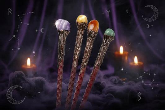 Crystal Magic Wand - Sorceress Sanctuary Topaz / Standard-Amethyst Flowers / Standard-Red Agate / Standard-Green Aventurine / Standard-Amethyst / Standard