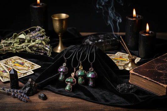 Crystal Mushroom Necklace - Sorceress Sanctuary Green-Transparent-Beige-Brown-Grey