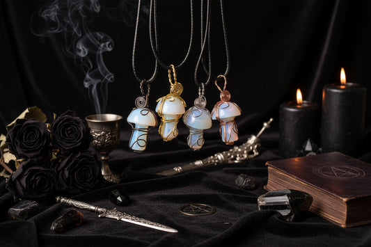 Crystal Mushroom Necklace - Sorceress Sanctuary Green-Transparent-Beige-Brown-Grey