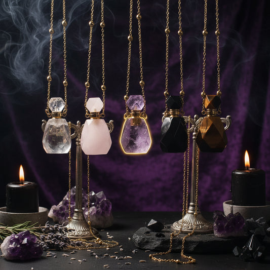 Crystal Perfume Necklace - Sorceress Sanctuary Amethyst Plaid / Pure Natural-White Crystal Plaid / Pure Natural-Green fluorite lattice / Pure Natural-Pink crystal lattice / Pure Natural-Tiger crystal lattice / Pure Natural