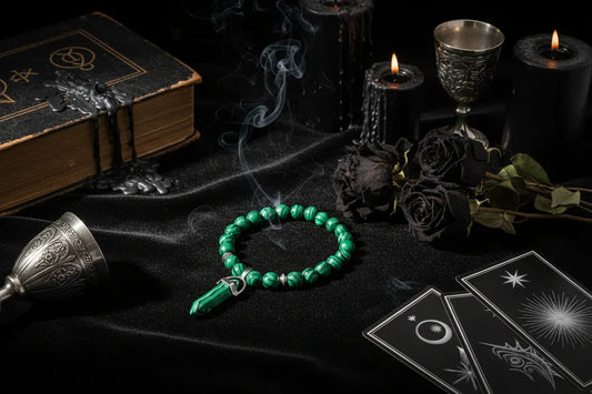 Crystal Pillar Bracelets - Sorceress Sanctuary Malachite blue-Turquoise green-Tiger Eye Stone-Volcanic rock-Black