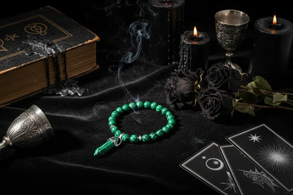 Crystal Pillar Bracelets - Sorceress Sanctuary Malachite blue-Turquoise green-Tiger Eye Stone-Volcanic rock-Black