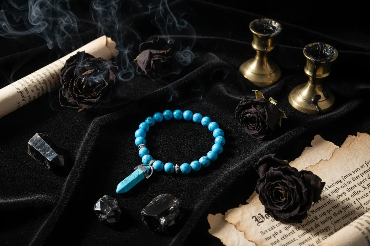 Crystal Pillar Bracelets - Sorceress Sanctuary Malachite blue-Turquoise green-Tiger Eye Stone-Volcanic rock-Black