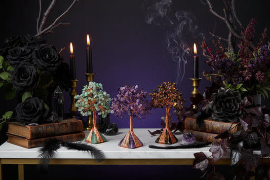 Crystal Pyramid Trees - Sorceress Sanctuary Amethyst + amethyst gravel / 4cm pyramid flower tree-Pink crystal + pink crystal gravel / 4cm pyramid flower tree-Lapis lazuli + lapis lazuli gravel / 4cm pyramid flower tree-Dongling Jade + Dongling Jade gravel / 4cm pyramid flower tree-Tiger Eye Stone + Tiger Eye Stone gravel / 4cm pyramid flower tree