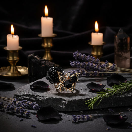 Crystal Rose Flower Ring - Sorceress Sanctuary Black / Adjustable opening-Red / Adjustable opening-White / Adjustable opening-Lake Blue / Adjustable opening-Blue / Adjustable opening