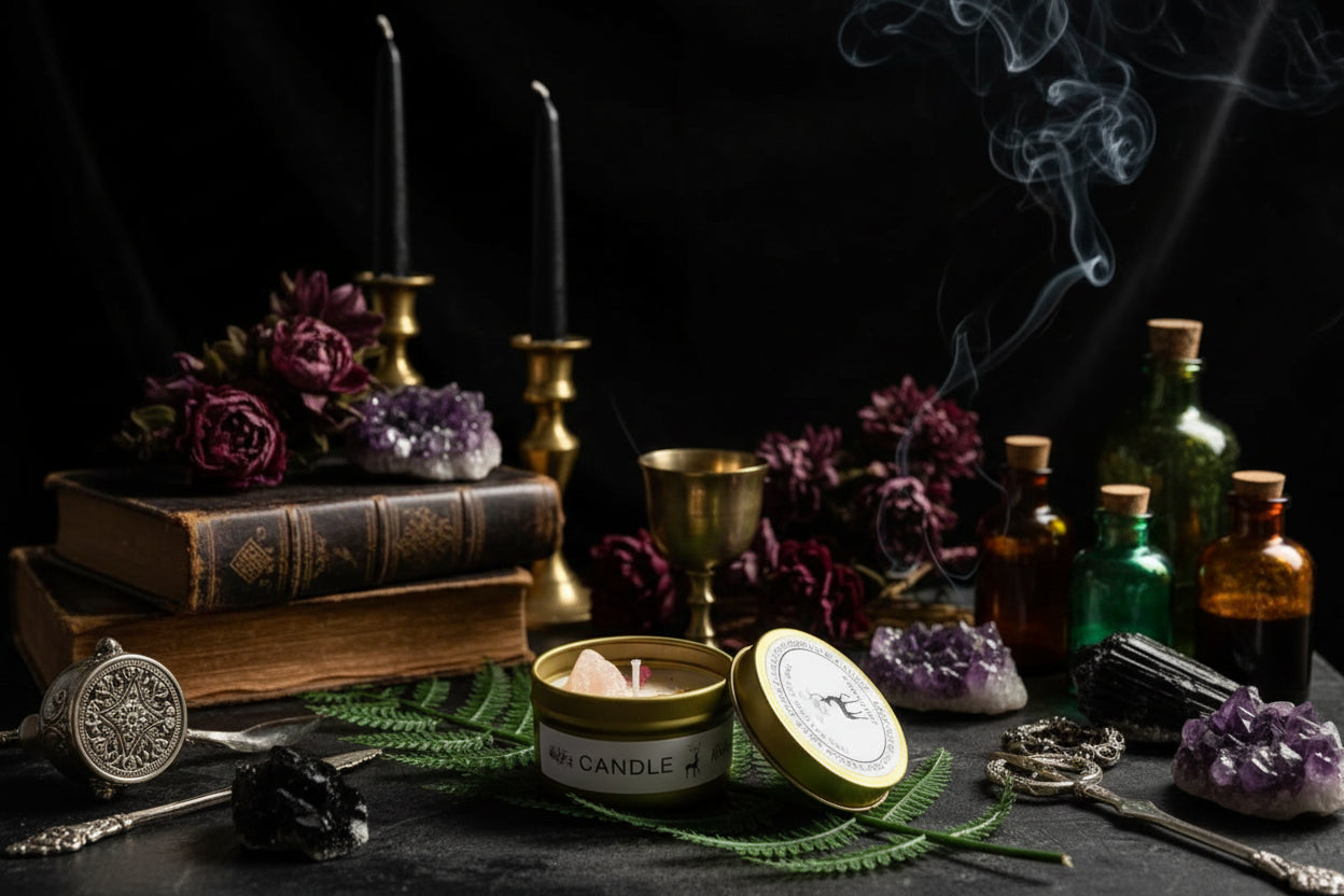 Crystal Scented Candles - Sorceress Sanctuary Blue Stone-Vanilla-Orange Stone-Jasmine-Pink stone-cherry blossom-Black Stone-Black Pomegranate-Green Stone-Shamrock