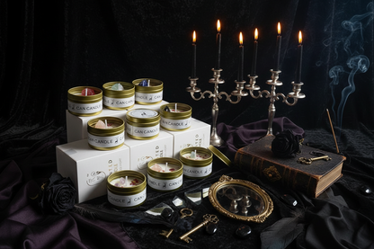 Crystal Scented Candles - Sorceress Sanctuary Blue Stone-Vanilla-Orange Stone-Jasmine-Pink stone-cherry blossom-Black Stone-Black Pomegranate-Green Stone-Shamrock