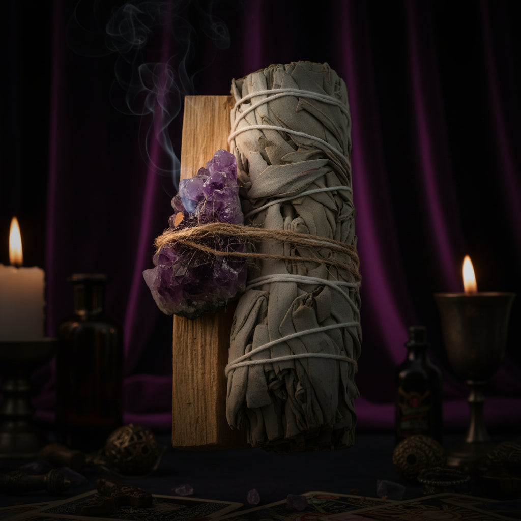 Crystal Smudge Kit - Sorceress Sanctuary Amethyst cluster stone-Lapis lazuli stone-Amethyst original stone-Dongling Jade Stone-Red jasper stone