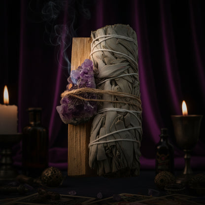 Crystal Smudge Kit - Sorceress Sanctuary Amethyst cluster stone-Lapis lazuli stone-Amethyst original stone-Dongling Jade Stone-Red jasper stone