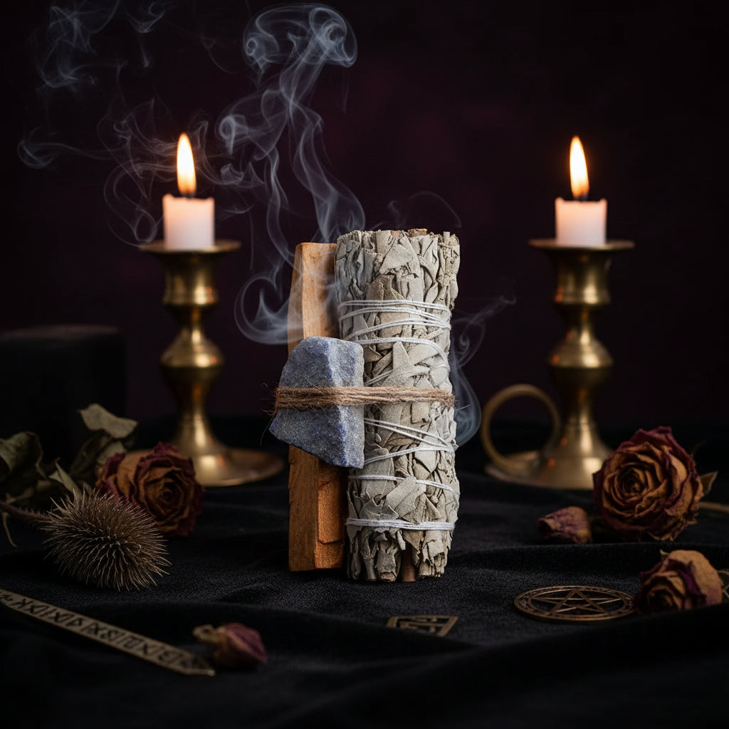 Crystal Smudge Kit - Sorceress Sanctuary Amethyst cluster stone-Lapis lazuli stone-Amethyst original stone-Dongling Jade Stone-Red jasper stone