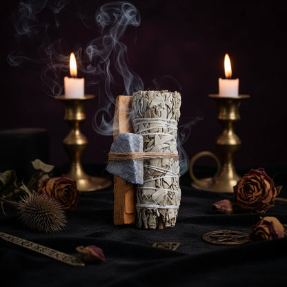 Crystal Smudge Kit - Sorceress Sanctuary Amethyst cluster stone-Lapis lazuli stone-Amethyst original stone-Dongling Jade Stone-Red jasper stone