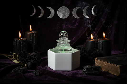 Crystal Water Fountain - Sorceress Sanctuary Pyramid -colored lights-USB plug-Pyramid -colored lights-household electrical plugs-3 Tiered -- warm white lamp-household electrical plug-3 Tiered  -- warm white light-USB plug-Tea Pour Square -colored lights-USB plug