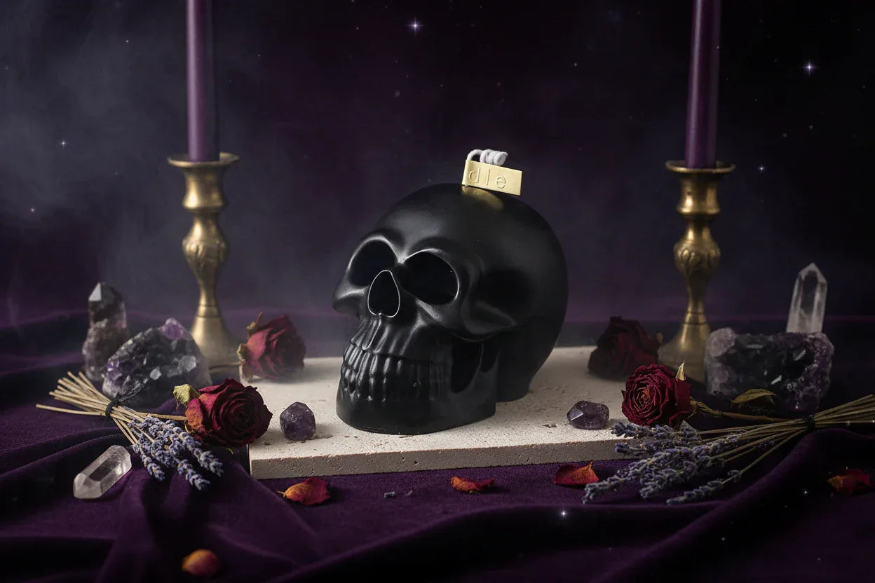 Cursed Skull Candle - Sorceress Sanctuary Black-Pink-White-Brown