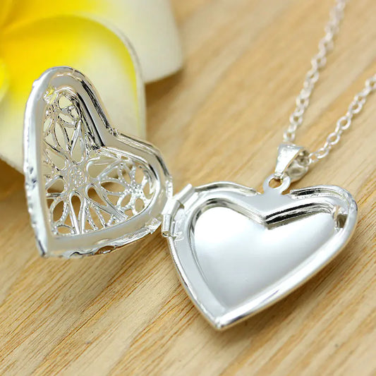 Heart-Shaped Necklace | Hollow Photo Locket