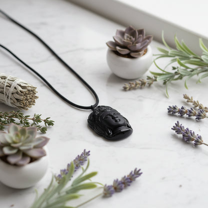 Obsidian Guanyin Necklace