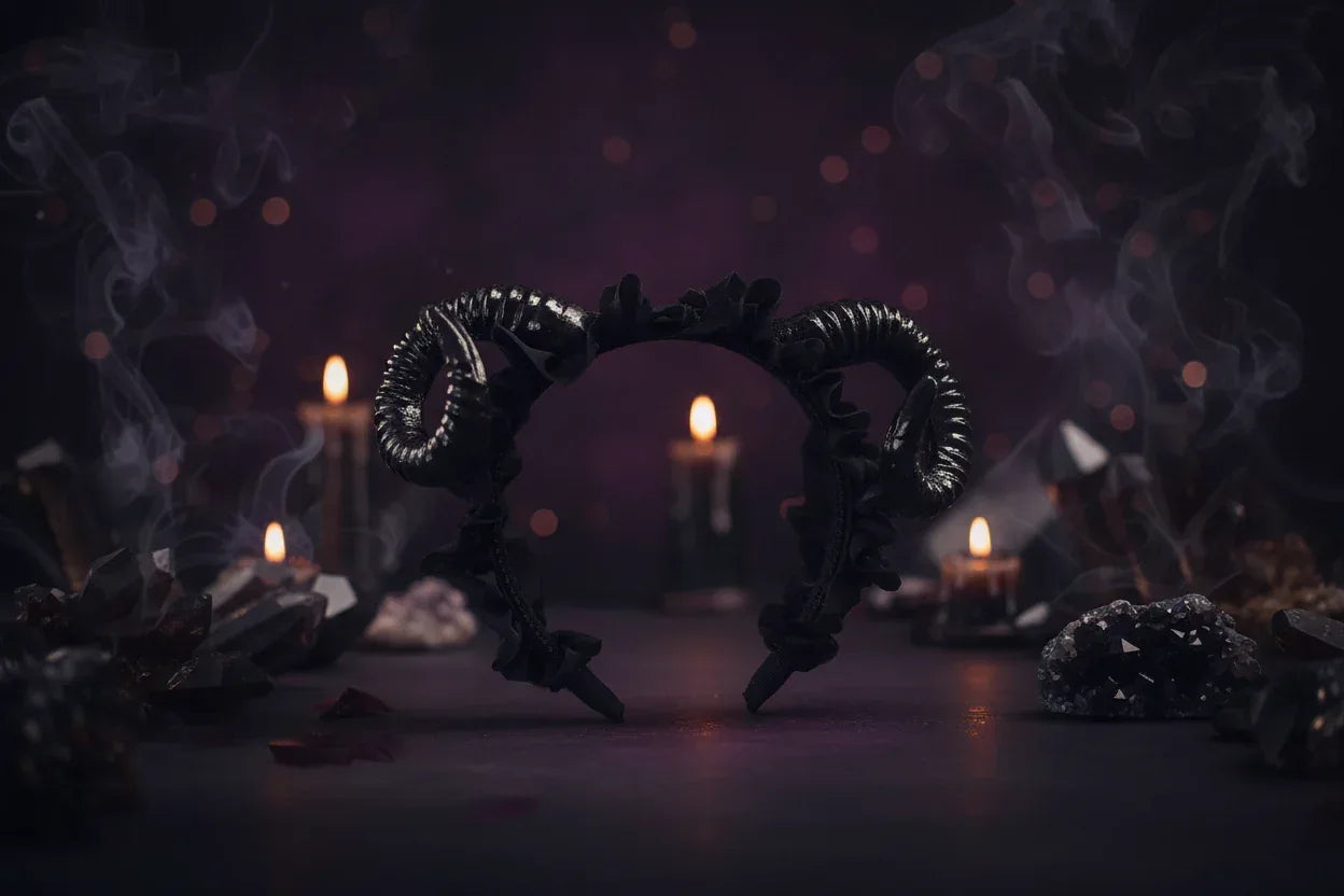 Demon Lace Headband - Sorceress Sanctuary Black Horn Lace Headband