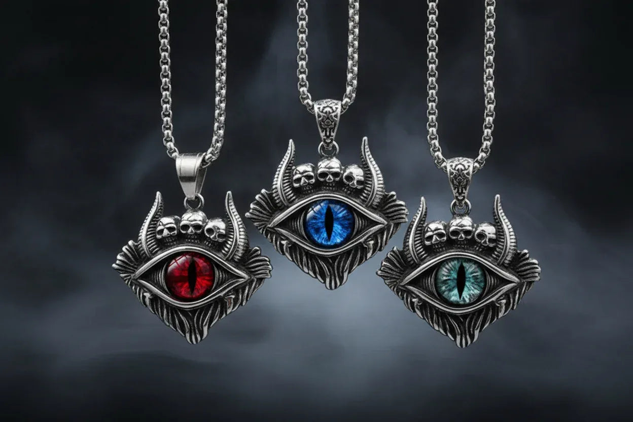 Devil Eye Pendant Necklace - Sorceress Sanctuary Yellow Black / Add matching chain 60cm