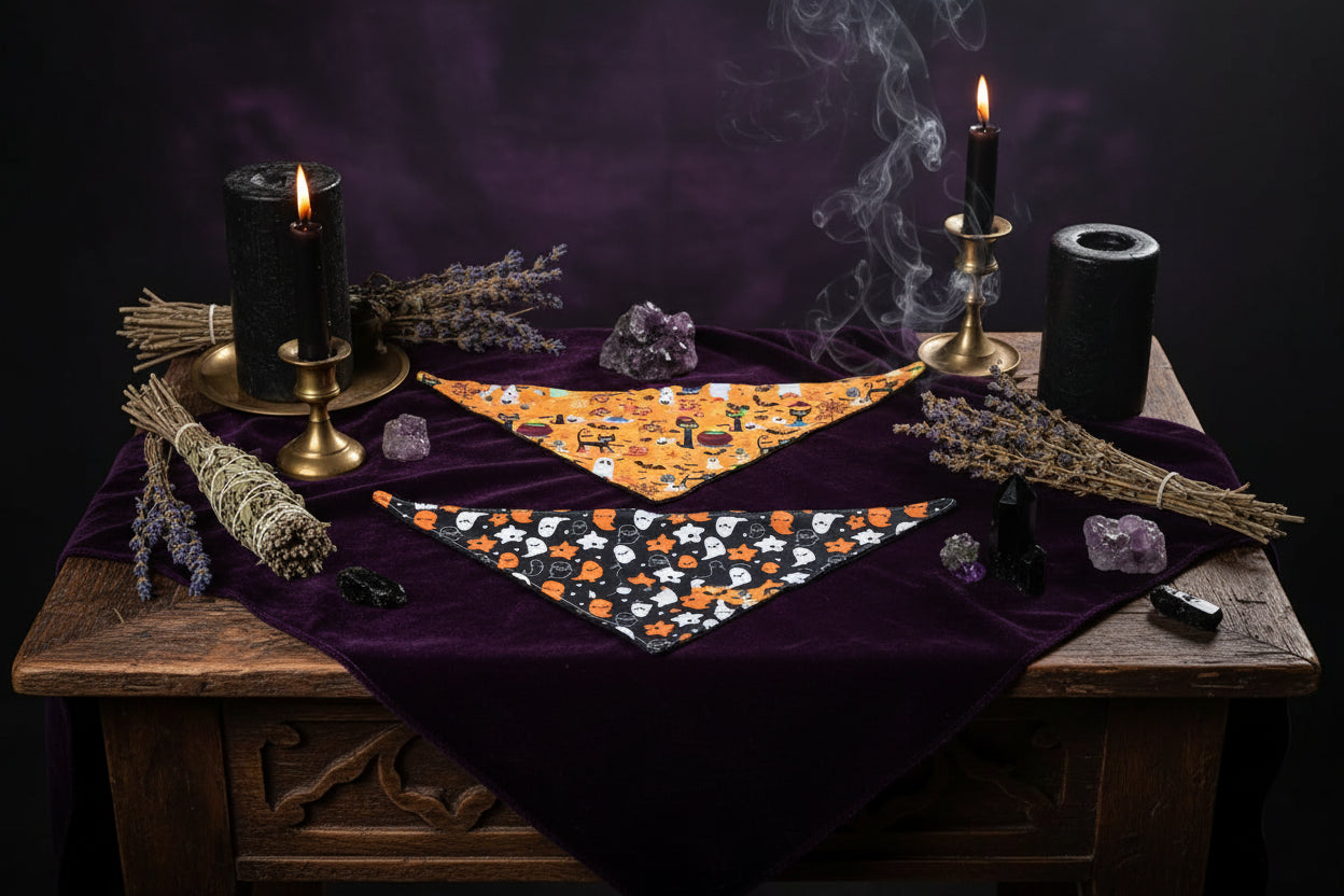 Double Pet Bandana - Sorceress Sanctuary Bat or spider web / S-Bat or spider web / M-Spider or ghost / M-Spider or ghost / S-Spider web pumpkin / S