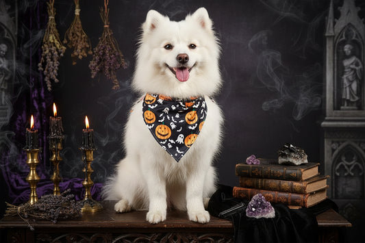Double Pet Bandana - Sorceress Sanctuary Bat or spider web / S-Bat or spider web / M-Spider or ghost / M-Spider or ghost / S-Spider web pumpkin / S